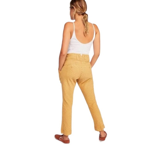 Free People Rumors Textured Harem Pants 100% Cotton Yellow/White Size 4 - Picture 2 of 6